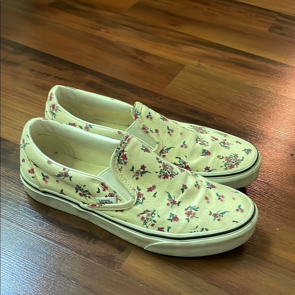 Vans Cream Floral Slip-On Shoes